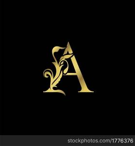 Golden Initial A Luxury Letter Logo Icon vector design ornate swirl nature floral concept.