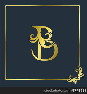 Golden Initial B Luxury Letter Logo Icon, Ornate business brand identity or wedding initial logo vector design .