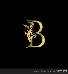 Golden Initial B Luxury Letter Logo Icon vector design ornate swirl nature floral concept.