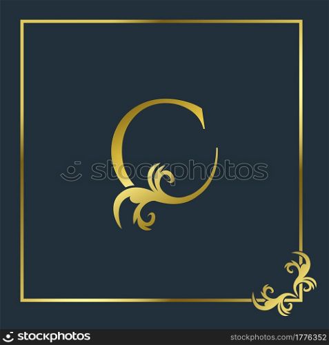 Golden Initial C Luxury Letter Logo Icon, Ornate business brand identity or wedding initial logo vector design .