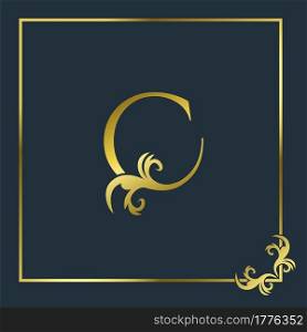 Golden Initial C Luxury Letter Logo Icon, Ornate business brand identity or wedding initial logo vector design .
