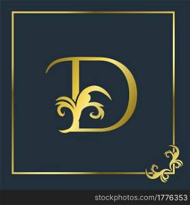 Golden Initial D Luxury Letter Logo Icon, Ornate business brand identity or wedding initial logo vector design .