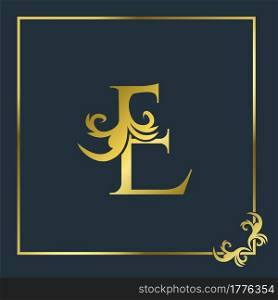 Golden Initial E Luxury Letter Logo Icon, Ornate business brand identity or wedding initial logo vector design .