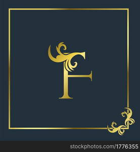 Golden Initial F Luxury Letter Logo Icon, Ornate business brand identity or wedding initial logo vector design .