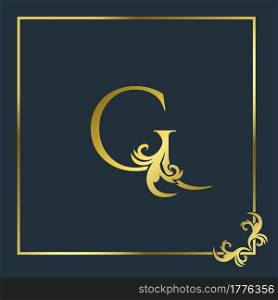 Golden Initial G Luxury Letter Logo Icon, Ornate business brand identity or wedding initial logo vector design .