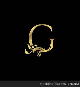 Golden Initial G Luxury Letter Logo Icon vector design ornate swirl nature floral concept.