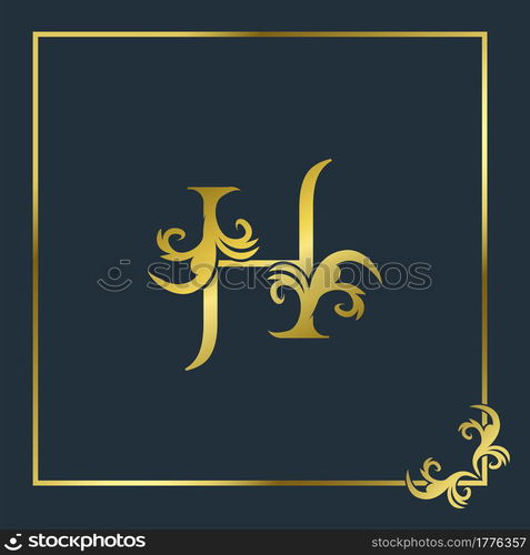 Golden Initial H Luxury Letter Logo Icon, Ornate business brand identity or wedding initial logo vector design .