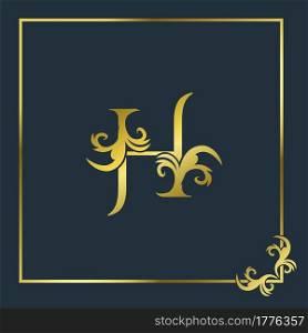 Golden Initial H Luxury Letter Logo Icon, Ornate business brand identity or wedding initial logo vector design .