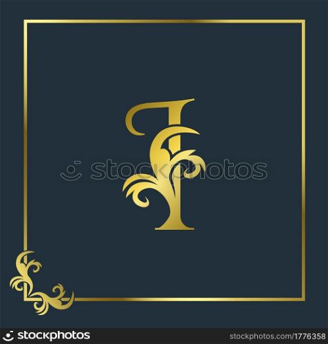 Golden Initial I Luxury Letter Logo Icon, Ornate business brand identity or wedding initial logo vector design .