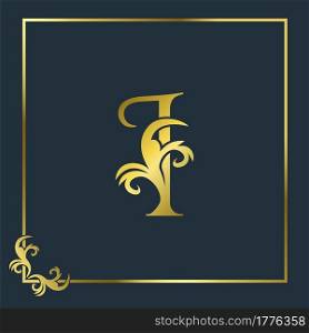 Golden Initial I Luxury Letter Logo Icon, Ornate business brand identity or wedding initial logo vector design .