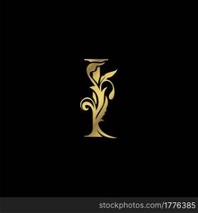 Golden Initial I Luxury Letter Logo Icon vector design ornate swirl nature floral concept.