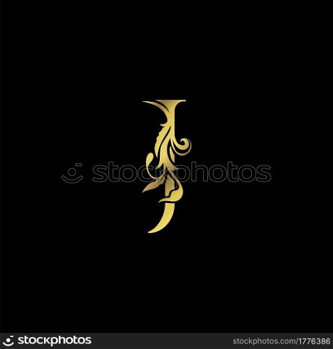 Golden Initial J Luxury Letter Logo Icon vector design ornate swirl nature floral concept.