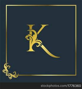 Golden Initial K Luxury Letter Logo Icon, Ornate business brand identity or wedding initial logo vector design .