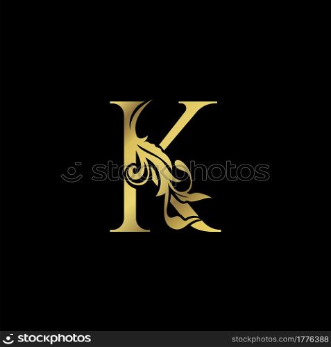 Golden Initial K Luxury Letter Logo Icon vector design ornate swirl nature floral concept.