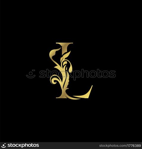 Golden Initial L Luxury Letter Logo Icon vector design ornate swirl nature floral concept.