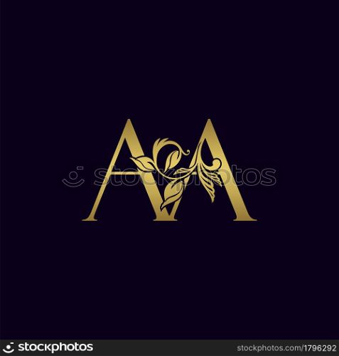 Golden Initial Letter A, AA Luxury Logo Icon, Vintage Gold Letter Logo