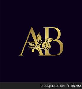 Golden Initial Letter A and B, AB Luxury Logo Icon, Vintage Gold Letter Logo
