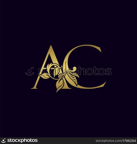Golden Initial Letter A and C, AC Luxury Logo Icon, Vintage Gold Letter Logo