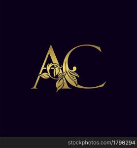 Golden Initial Letter A and C, AC Luxury Logo Icon, Vintage Gold Letter Logo