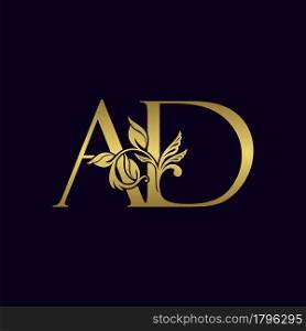 Golden Initial Letter A and D, AD Luxury Logo Icon, Vintage Gold Letter Logo