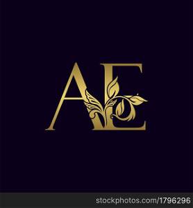 Golden Initial Letter A and E, A E Luxury Logo Icon, Vintage Gold Letter Logo