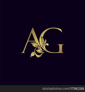 Golden Initial Letter A and G, AG Luxury Logo Icon, Vintage Gold Letter Logo