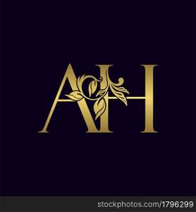 Golden Initial Letter A and H, AH Luxury Logo Icon, Vintage Gold Letter Logo