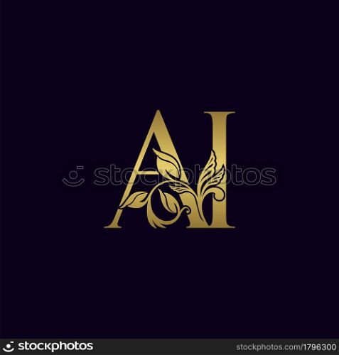 Golden Initial Letter A and I, AI Luxury Logo Icon, Vintage Gold Letter Logo