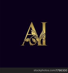 Golden Initial Letter A and I, AI Luxury Logo Icon, Vintage Gold Letter Logo
