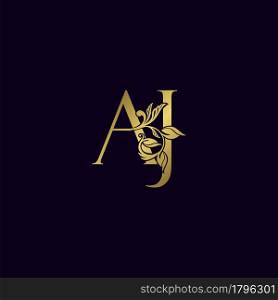 Golden Initial Letter A and J, A J Luxury Logo Icon, Vintage Gold Letter Logo