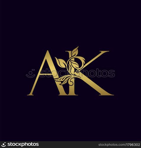 Golden Initial Letter A and K, AK Luxury Logo Icon, Vintage Gold Letter Logo