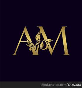Golden Initial Letter A and M, AM Luxury Logo Icon, Vintage Gold Letter Logo