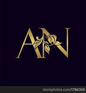 Golden Initial Letter A and N, AN Luxury Logo Icon, Vintage Gold Letter Logo