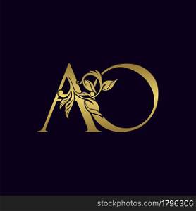 Golden Initial Letter A and O, A O Luxury Logo Icon, Vintage Gold Letter Logo