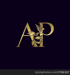 Golden Initial Letter A and P, AP Luxury Logo Icon, Vintage Gold Letter Logo