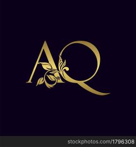 Golden Initial Letter A and Q, A Q Luxury Logo Icon, Vintage Gold Letter Logo
