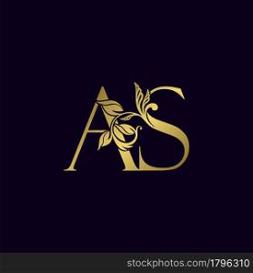 Golden Initial Letter A and S, AS Luxury Logo Icon, Vintage Gold Letter Logo