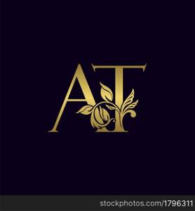 Golden Initial Letter A and T, AT Luxury Logo Icon, Vintage Gold Letter Logo