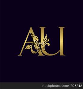 Golden Initial Letter A and U, AU Luxury Logo Icon, Vintage Gold Letter Logo