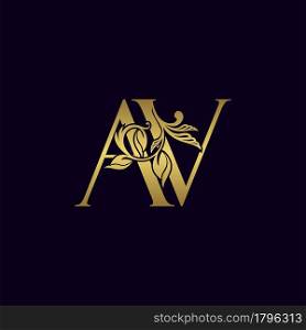 Golden Initial Letter A and V, AV Luxury Logo Icon, Vintage Gold Letter Logo