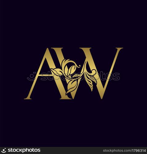 Golden Initial Letter A and W, AW Luxury Logo Icon, Vintage Gold Letter Logo