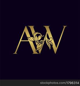 Golden Initial Letter A and W, AW Luxury Logo Icon, Vintage Gold Letter Logo