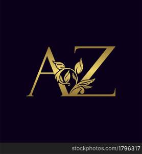 Golden Initial Letter A and Z, AZ Luxury Logo Icon, Vintage Gold Letter Logo