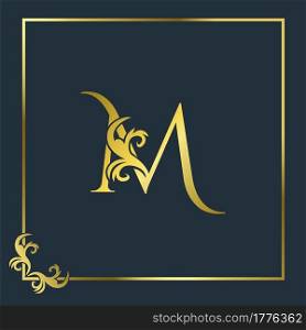 Golden Initial M Luxury Letter Logo Icon, Ornate business brand identity or wedding initial logo vector design .