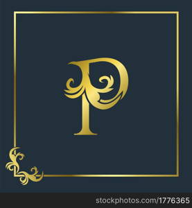 Golden Initial P Luxury Letter Logo Icon, Ornate business brand identity or wedding initial logo vector design .