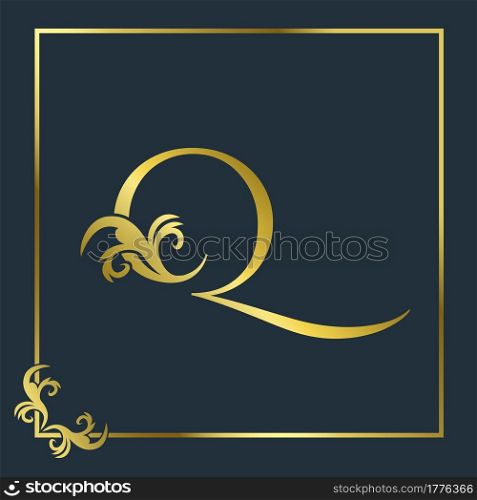 Golden Initial Q Luxury Letter Logo Icon, Ornate business brand identity or wedding initial logo vector design .