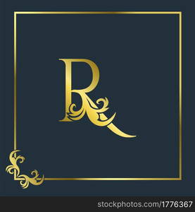 Golden Initial R Luxury Letter Logo Icon, Ornate business brand identity or wedding initial logo vector design .