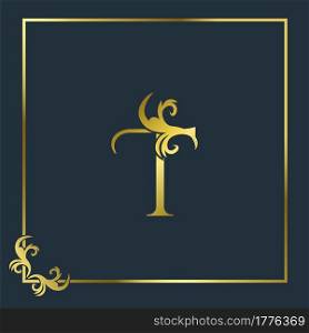 Golden Initial T Luxury Letter Logo Icon, Ornate business brand identity or wedding initial logo vector design .