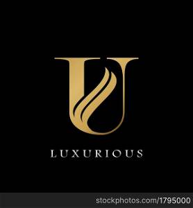 Golden Initial U Letter Logo Luxury, creative vector design concept for luxuries business