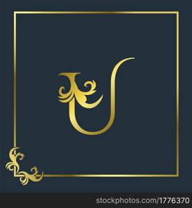 Golden Initial U Luxury Letter Logo Icon, Ornate business brand identity or wedding initial logo vector design .